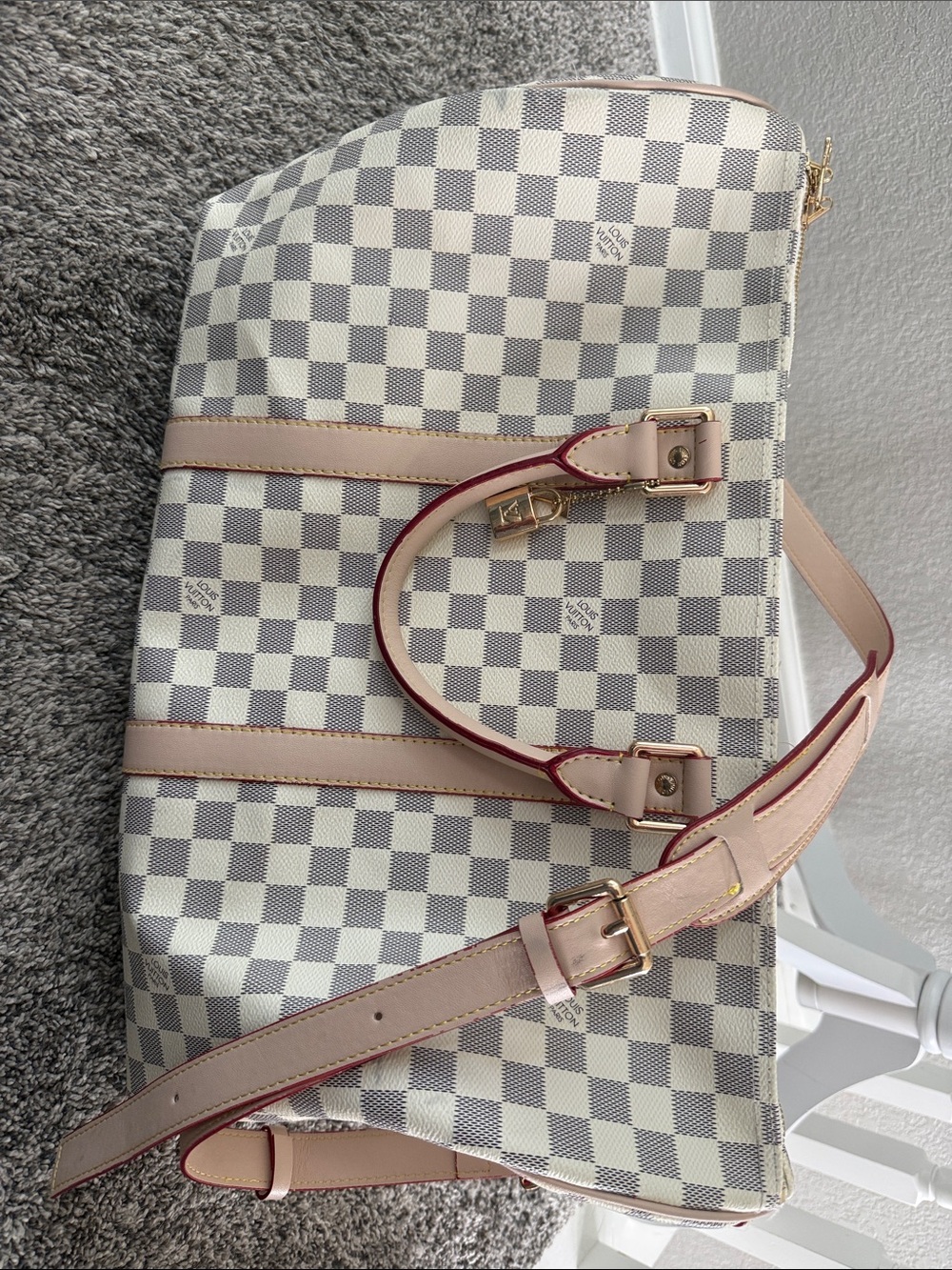 Checkered Pattern Top-Handle Duffel Travel Bag - Picture 15 of 16